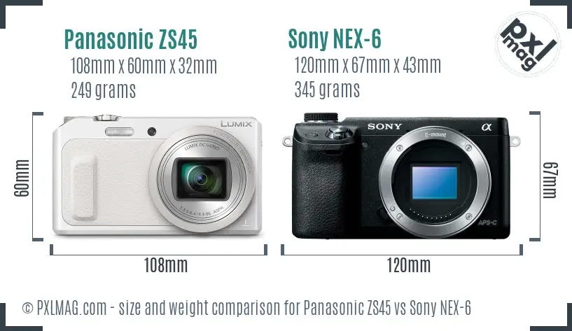 Panasonic ZS45 vs Sony NEX-6 size comparison Panasonic ZS45 vs Sony NEX-6 size comparison