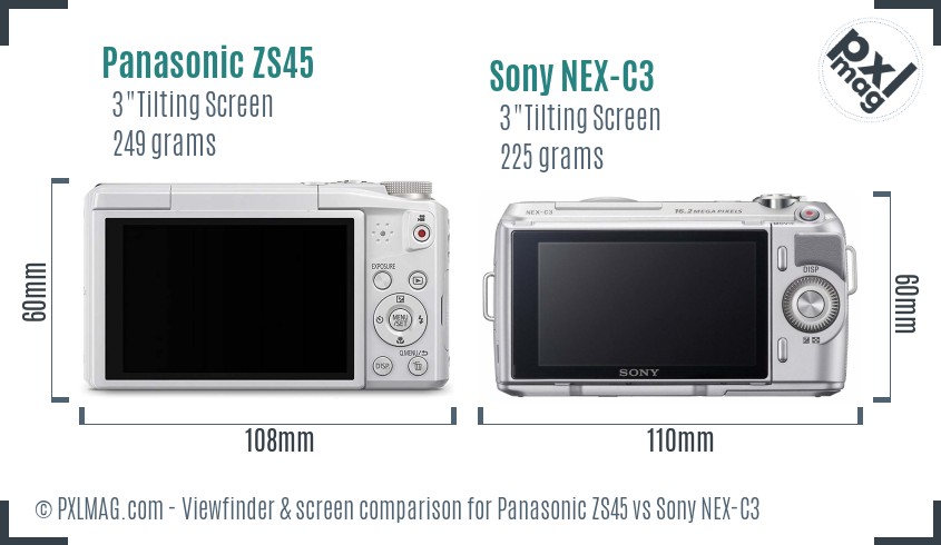 Panasonic ZS45 vs Sony NEX-C3 Screen and Viewfinder comparison