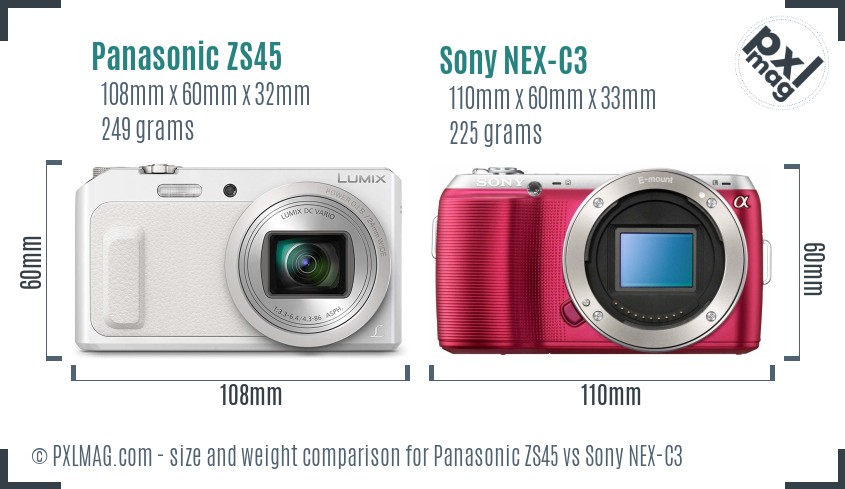 Panasonic ZS45 vs Sony NEX-C3 size comparison