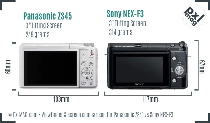 Panasonic ZS45 vs Sony NEX-F3 Screen and Viewfinder comparison