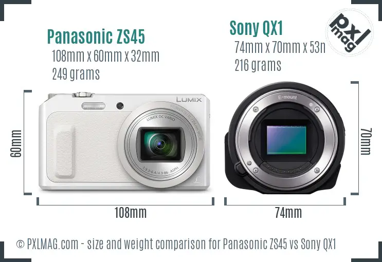 Panasonic ZS45 vs Sony QX1 size comparison