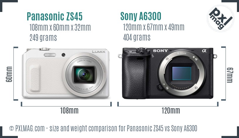 Panasonic ZS45 vs Sony A6300 size comparison