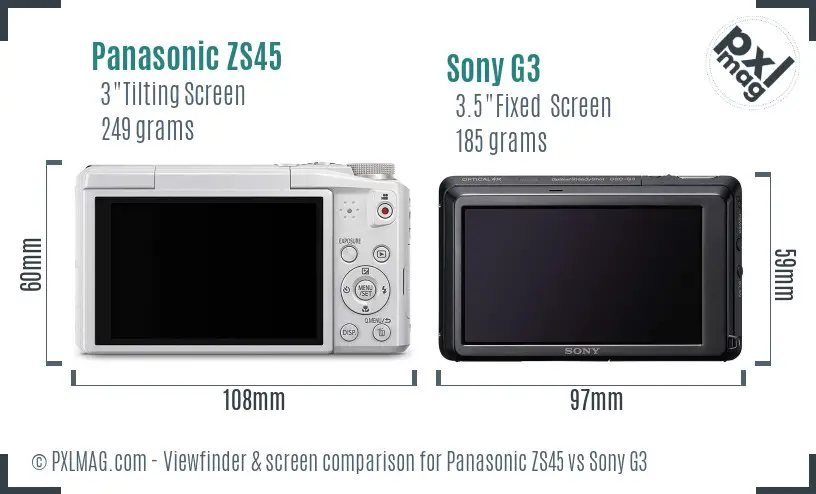 Panasonic ZS45 vs Sony G3 Screen and Viewfinder comparison