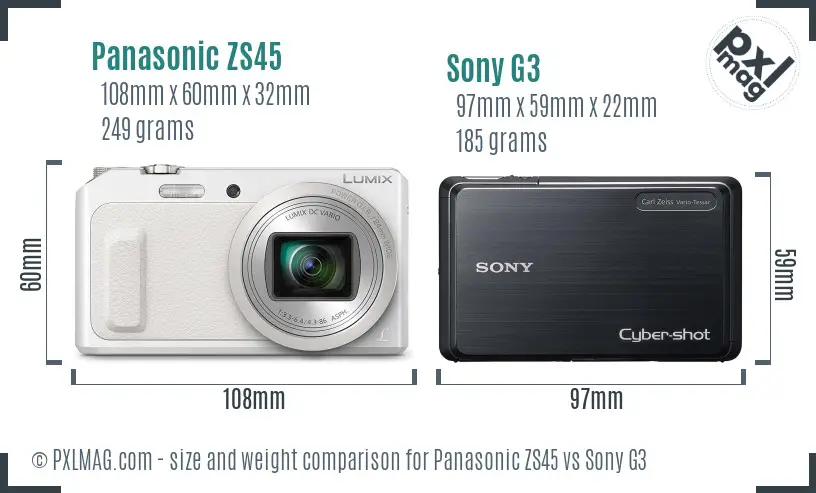 Panasonic ZS45 vs Sony G3 size comparison