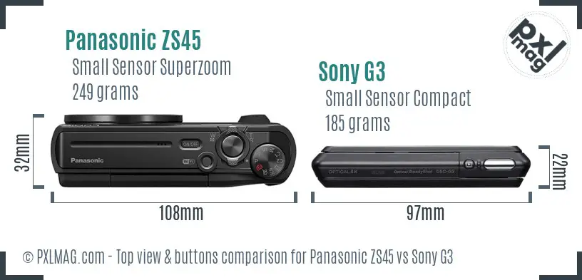 Panasonic ZS45 vs Sony G3 top view buttons comparison