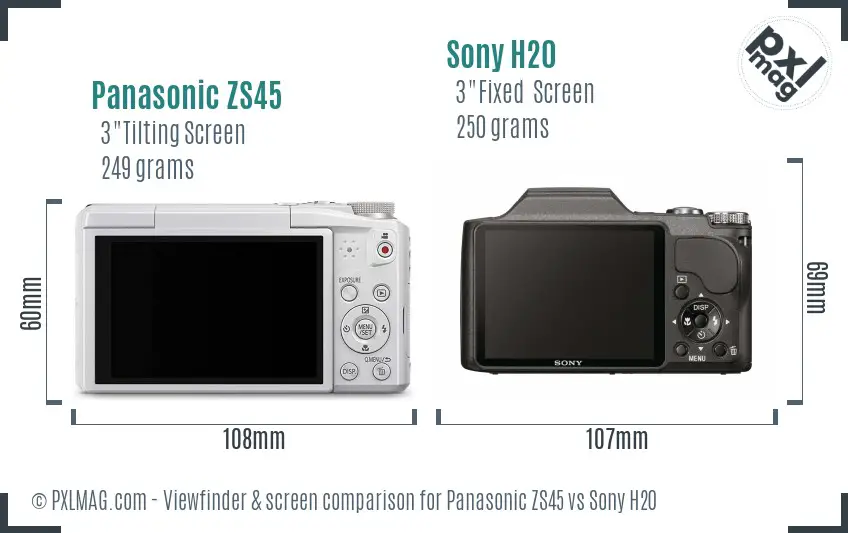 Panasonic ZS45 vs Sony H20 Screen and Viewfinder comparison