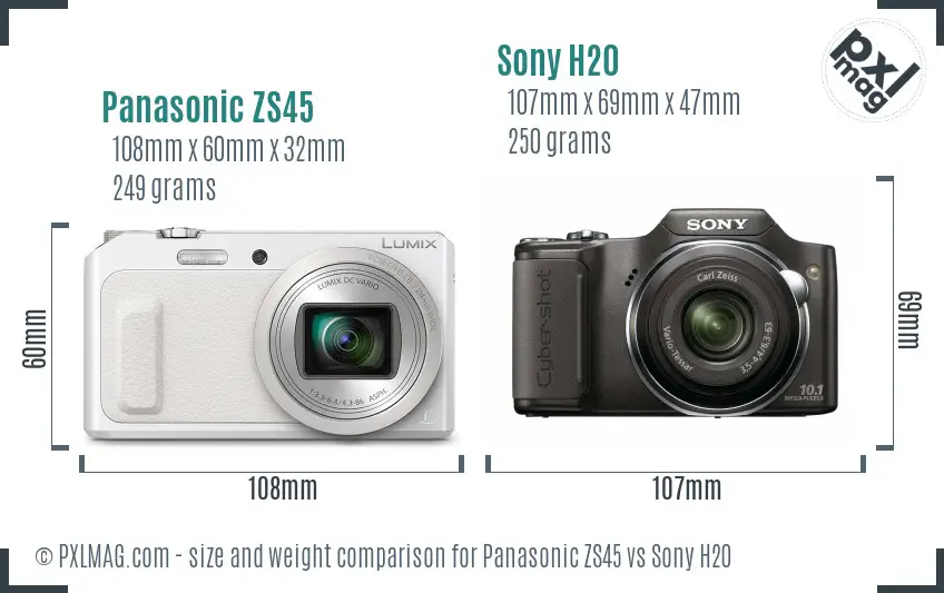 Panasonic ZS45 vs Sony H20 size comparison