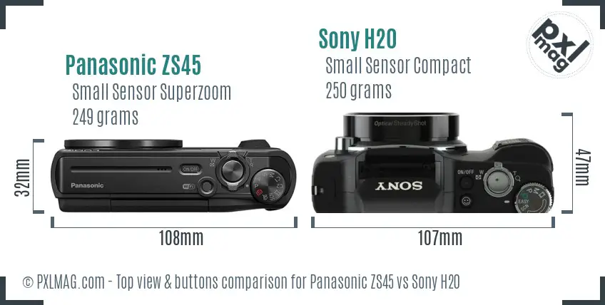 Panasonic ZS45 vs Sony H20 top view buttons comparison