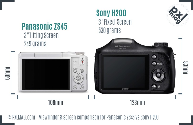 Panasonic ZS45 vs Sony H200 Screen and Viewfinder comparison