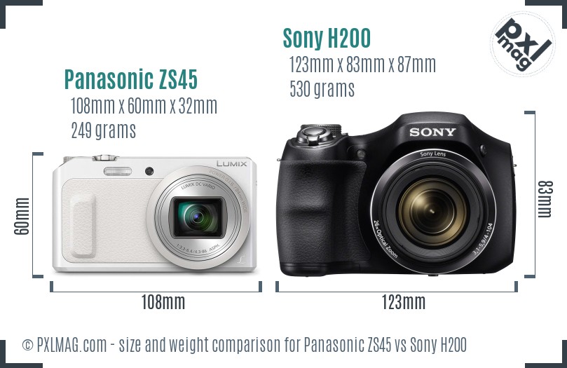 Panasonic ZS45 vs Sony H200 size comparison