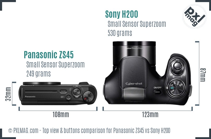 Panasonic ZS45 vs Sony H200 top view buttons comparison