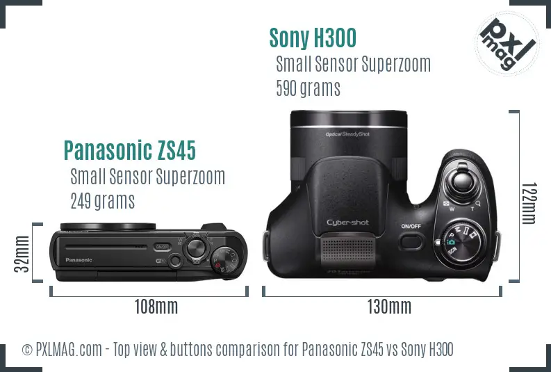 Panasonic ZS45 vs Sony H300 top view buttons comparison