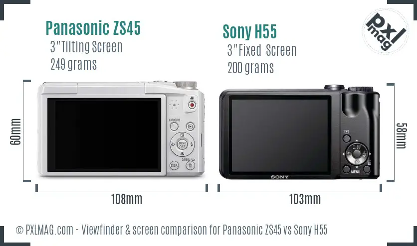 Panasonic ZS45 vs Sony H55 Screen and Viewfinder comparison