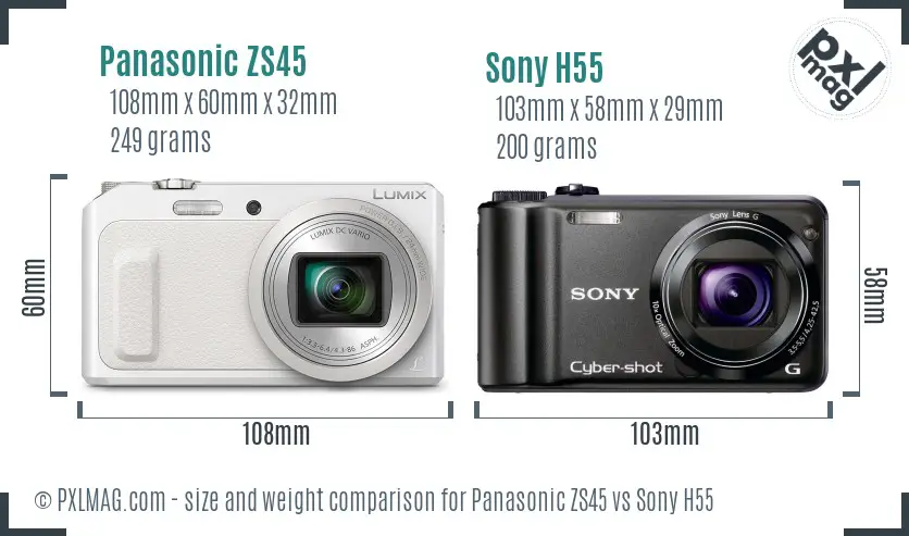 Panasonic ZS45 vs Sony H55 size comparison