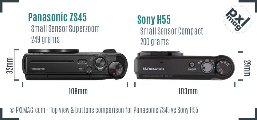 Panasonic ZS45 vs Sony H55 top view buttons comparison