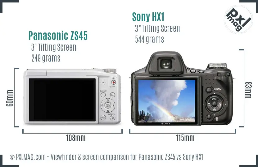 Panasonic ZS45 vs Sony HX1 Screen and Viewfinder comparison