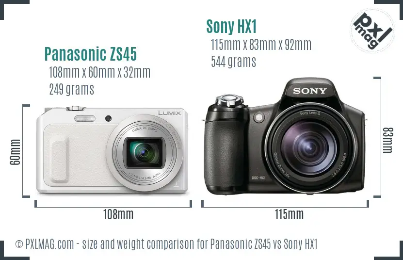 Panasonic ZS45 vs Sony HX1 size comparison