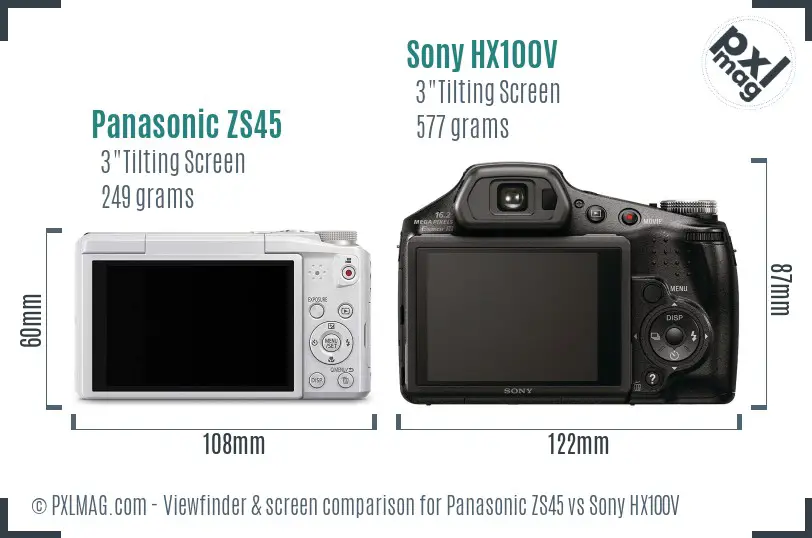 Panasonic ZS45 vs Sony HX100V Screen and Viewfinder comparison