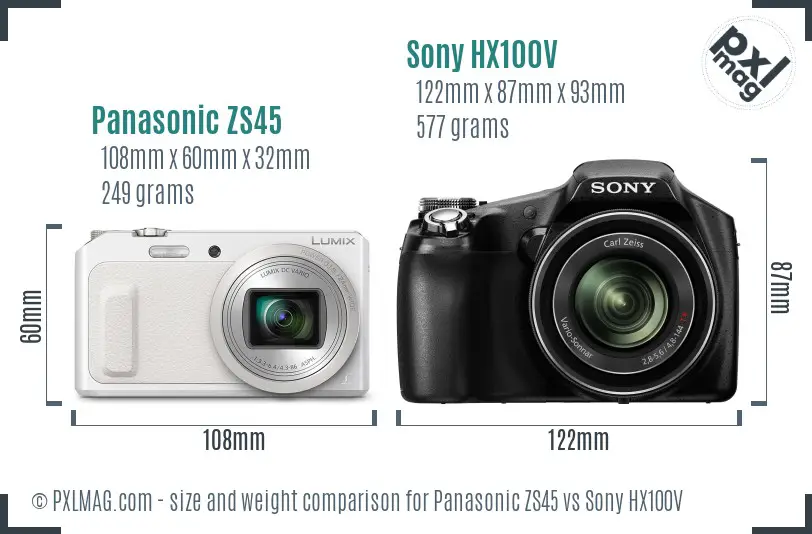 Panasonic ZS45 vs Sony HX100V size comparison