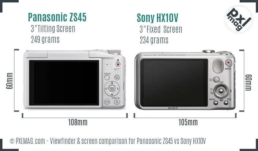 Panasonic ZS45 vs Sony HX10V Screen and Viewfinder comparison