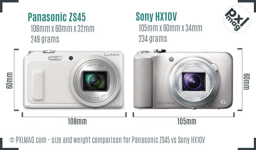 Panasonic ZS45 vs Sony HX10V size comparison