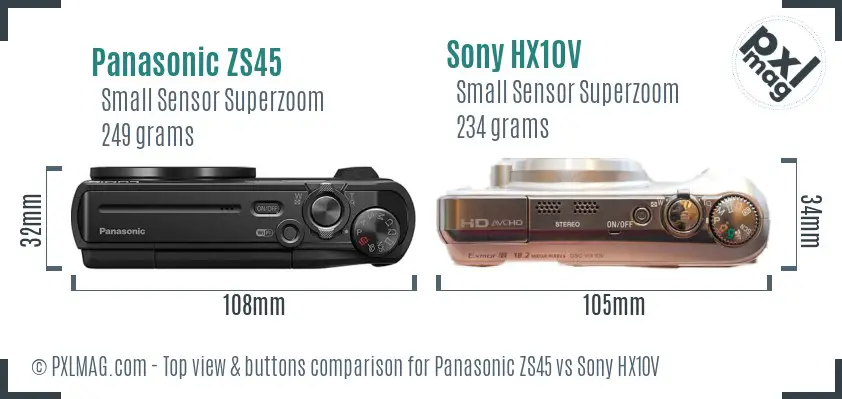 Panasonic ZS45 vs Sony HX10V top view buttons comparison