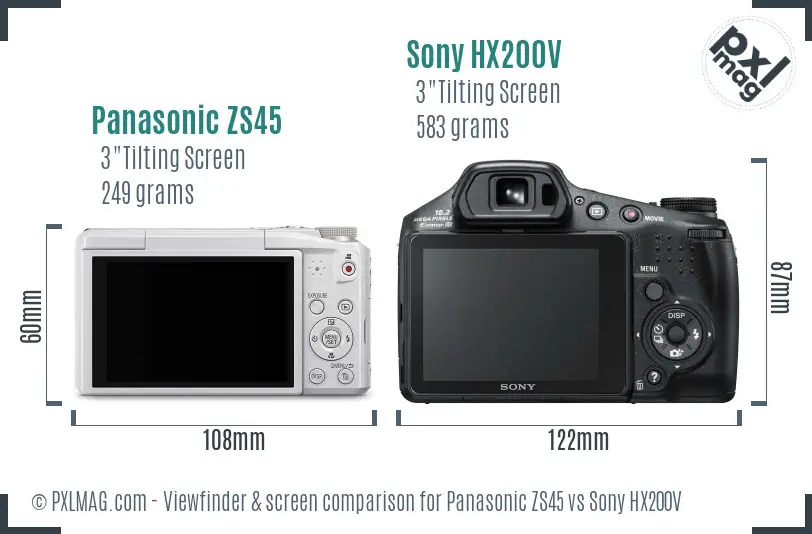 Panasonic ZS45 vs Sony HX200V Screen and Viewfinder comparison