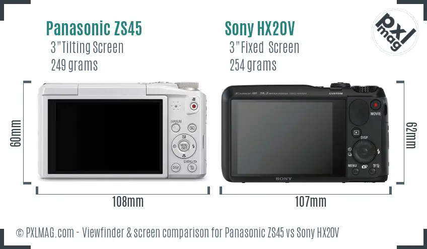 Panasonic ZS45 vs Sony HX20V Screen and Viewfinder comparison Panasonic ZS45 vs Sony HX20V Screen and Viewfinder comparison