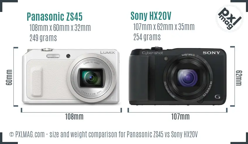 Panasonic ZS45 vs Sony HX20V size comparison Panasonic ZS45 vs Sony HX20V size comparison