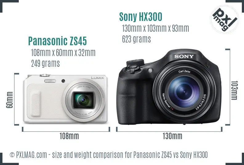 Panasonic ZS45 vs Sony HX300 size comparison