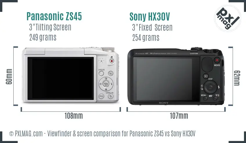 Panasonic ZS45 vs Sony HX30V Screen and Viewfinder comparison