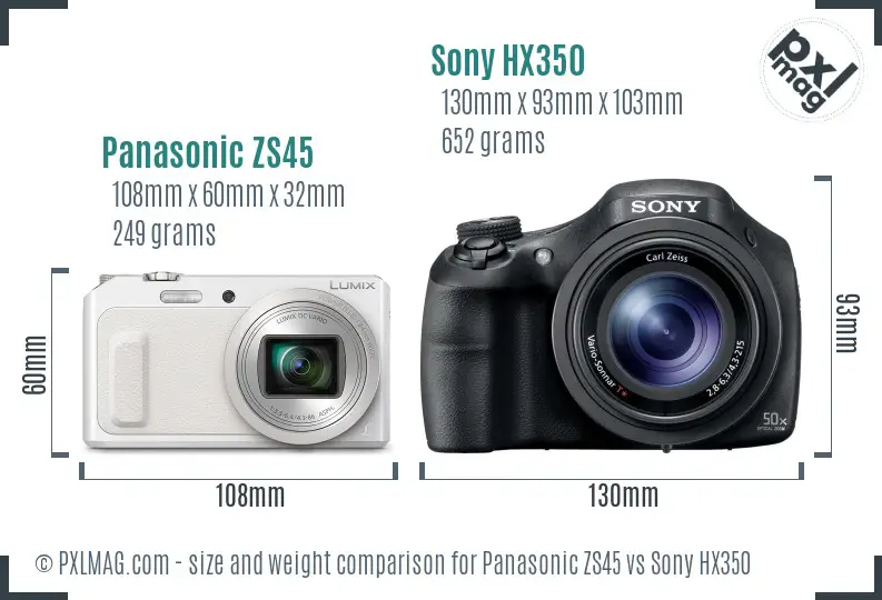 Panasonic ZS45 vs Sony HX350 size comparison Panasonic ZS45 vs Sony HX350 size comparison