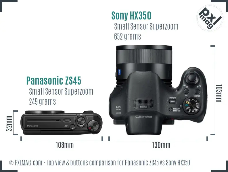 Panasonic ZS45 vs Sony HX350 top view buttons comparison Panasonic ZS45 vs Sony HX350 top view buttons comparison