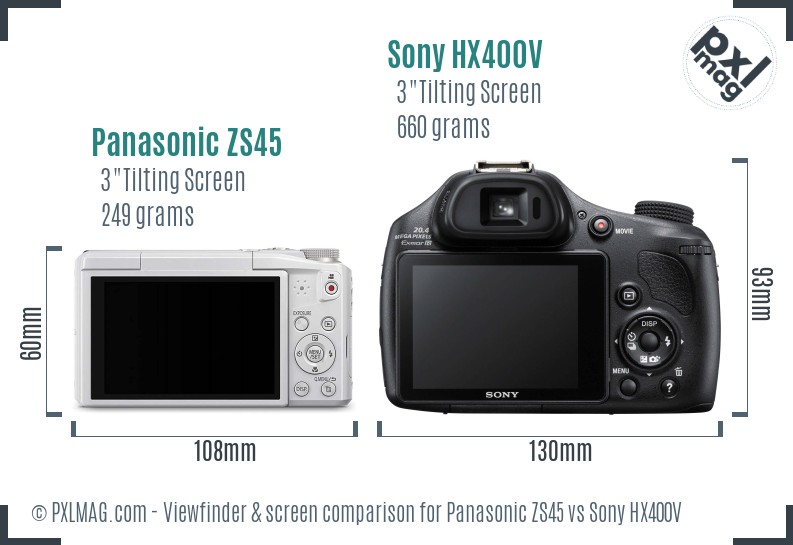 Panasonic ZS45 vs Sony HX400V Screen and Viewfinder comparison