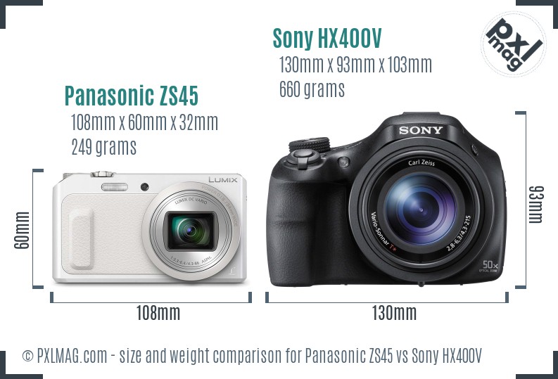 Panasonic ZS45 vs Sony HX400V size comparison