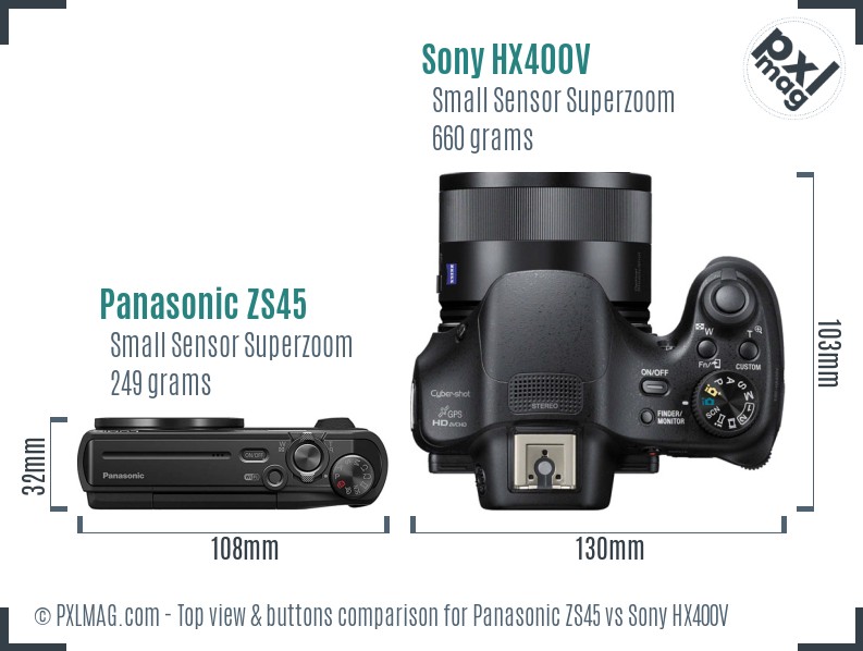 Panasonic ZS45 vs Sony HX400V top view buttons comparison