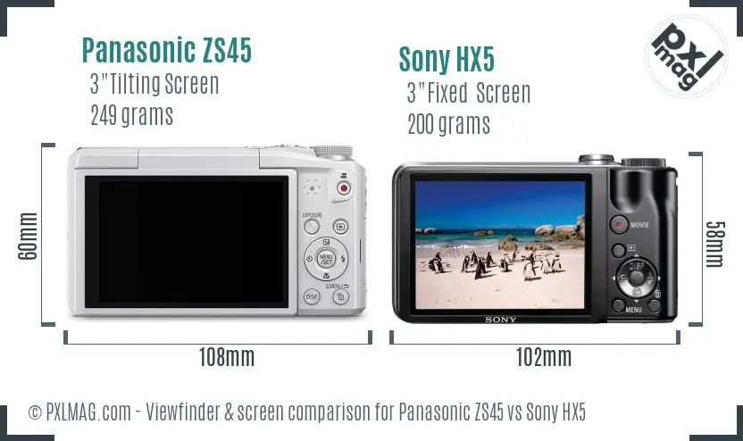 Panasonic ZS45 vs Sony HX5 Screen and Viewfinder comparison