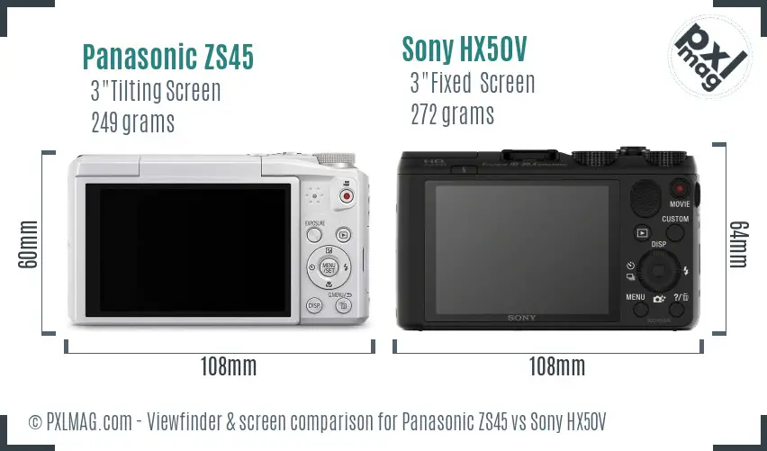 Panasonic ZS45 vs Sony HX50V Screen and Viewfinder comparison