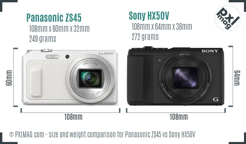 Panasonic ZS45 vs Sony HX50V size comparison