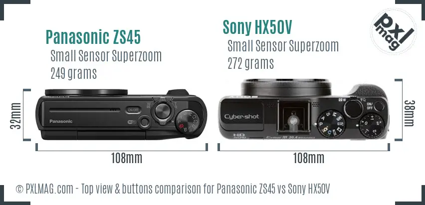 Panasonic ZS45 vs Sony HX50V top view buttons comparison