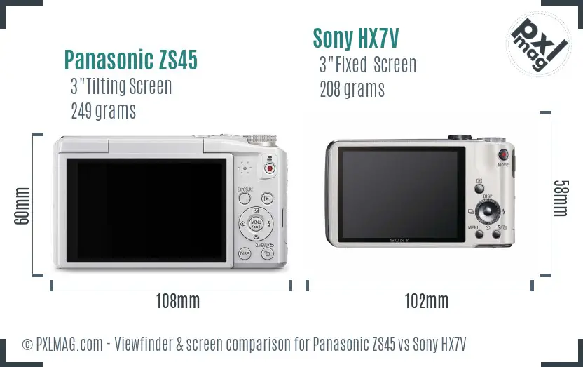 Panasonic ZS45 vs Sony HX7V Screen and Viewfinder comparison
