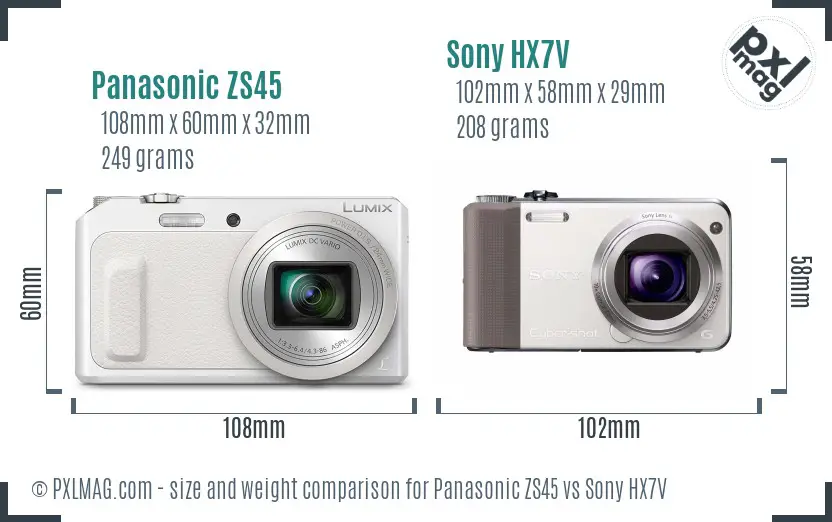 Panasonic ZS45 vs Sony HX7V size comparison
