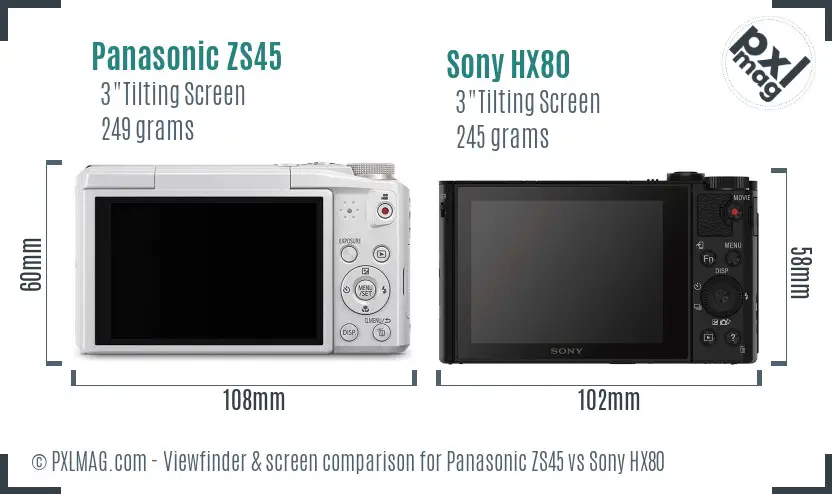 Panasonic ZS45 vs Sony HX80 Screen and Viewfinder comparison