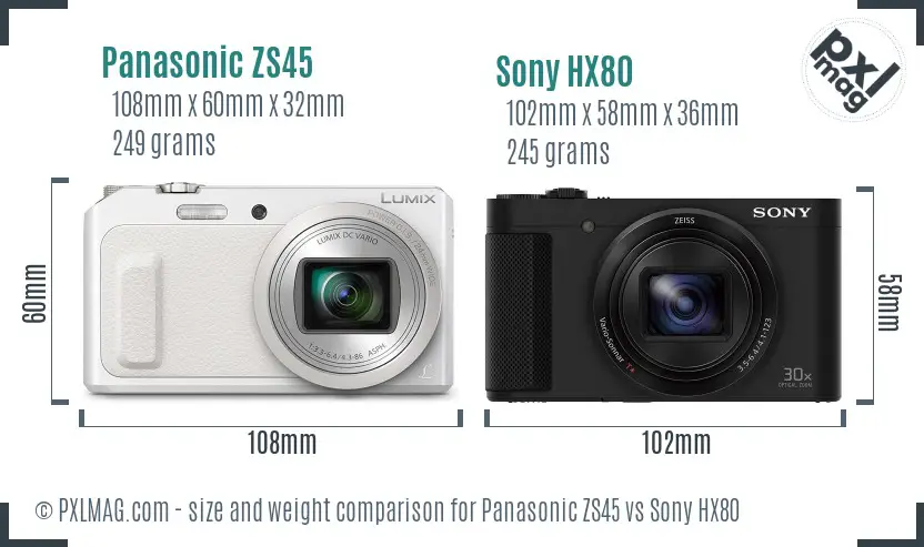 Panasonic ZS45 vs Sony HX80 size comparison