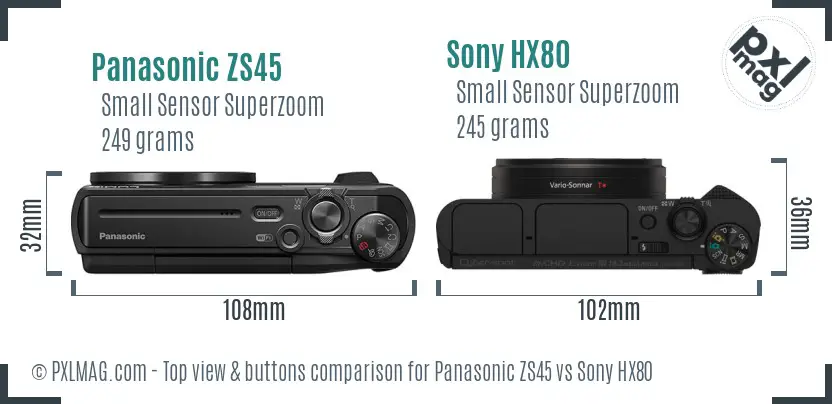 Panasonic ZS45 vs Sony HX80 top view buttons comparison