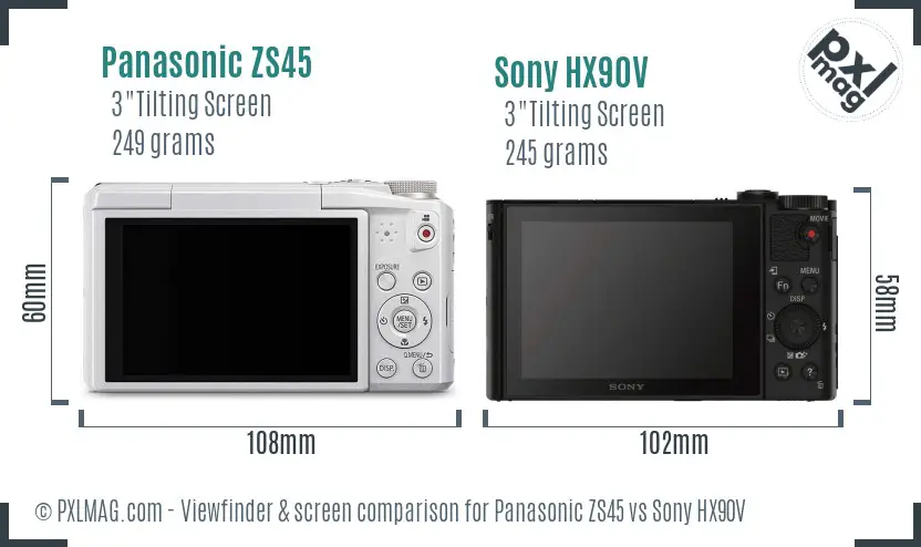 Panasonic ZS45 vs Sony HX90V Screen and Viewfinder comparison