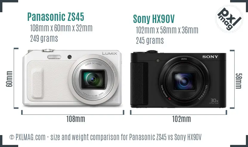 Panasonic ZS45 vs Sony HX90V size comparison