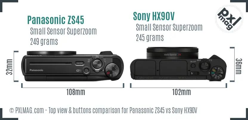 Panasonic ZS45 vs Sony HX90V top view buttons comparison