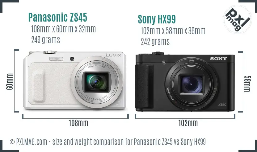 Panasonic ZS45 vs Sony HX99 size comparison
