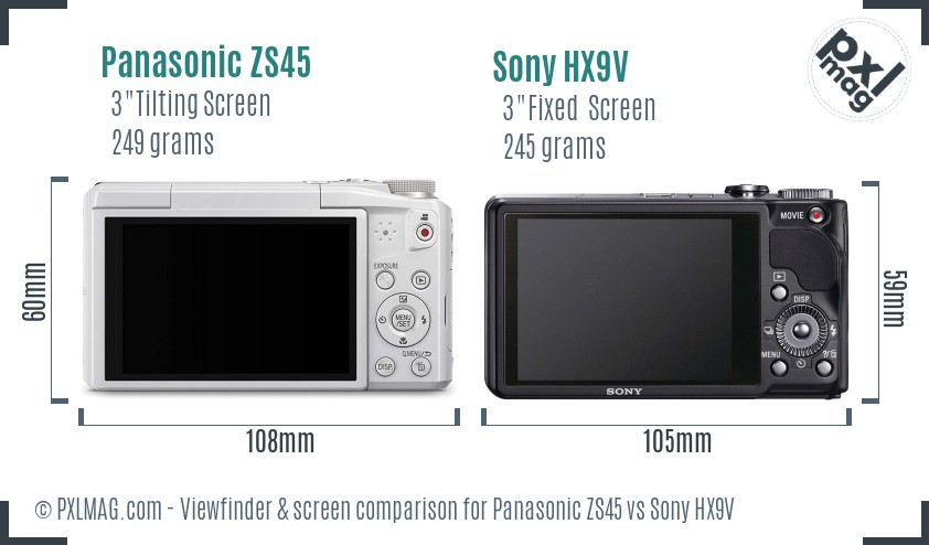 Panasonic ZS45 vs Sony HX9V Screen and Viewfinder comparison